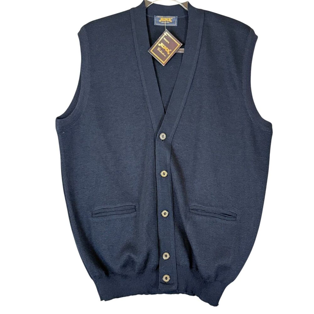 Tricots Alver Collection Wool Blend Vest Knit Buttons Pockets Black Sz L NWT